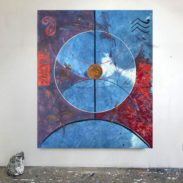   <i>Moon River</i>, 2020, Acrylic and indigo dye on canvas, 96 x 80 inches