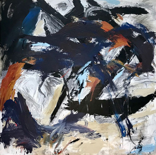 <i>Ode to Ise</i>, 2019, Acrylic, oil, lead and rocks on canvas, 88 x 88 inches