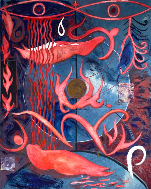 <i>Swimming</i>, 2022, Acrylic and dye on canvas, 96 x 77 inches